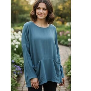 NWT Remixmess linen blend lagenlook blouse
